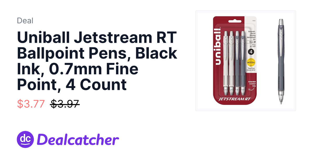 Amazon - Uniball Jetstream RT Ballpoint Pens, Black Ink, 0.7mm Fine Point, 4 Count $3.77