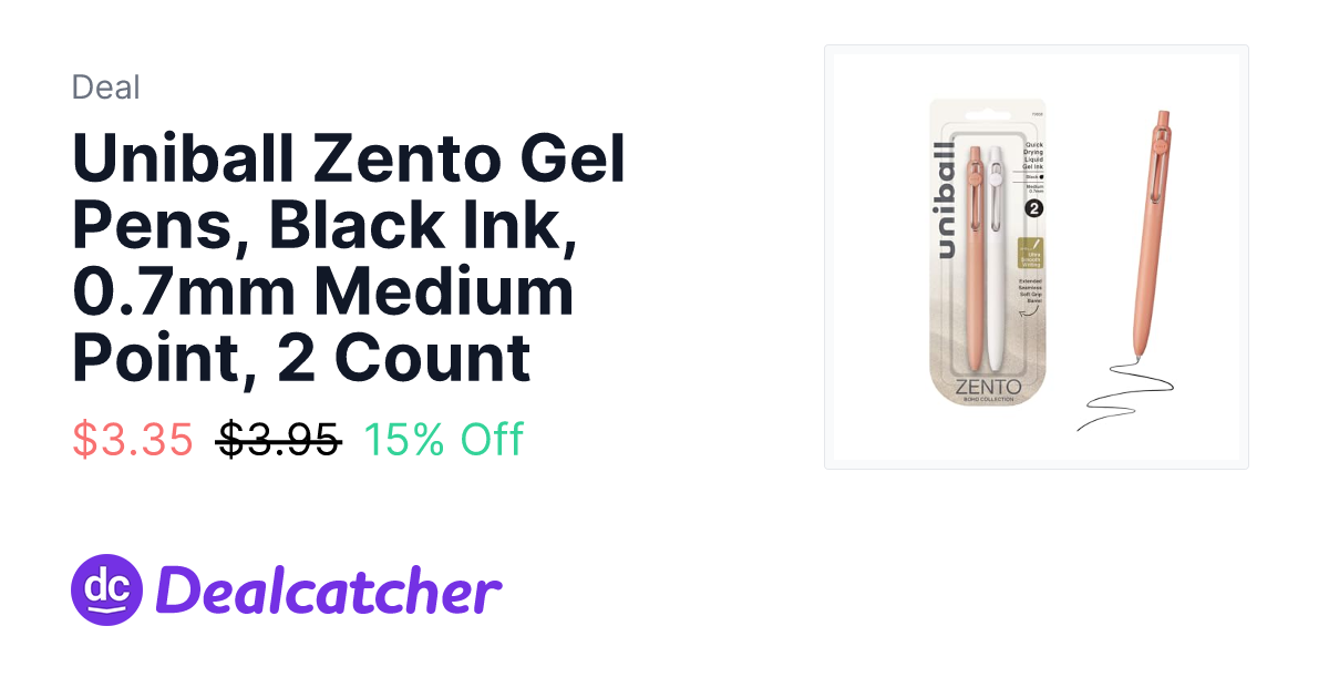 Amazon - Uniball Zento Gel Pens, Black Ink, 0.7mm Medium Point, 2 Count $3.35
