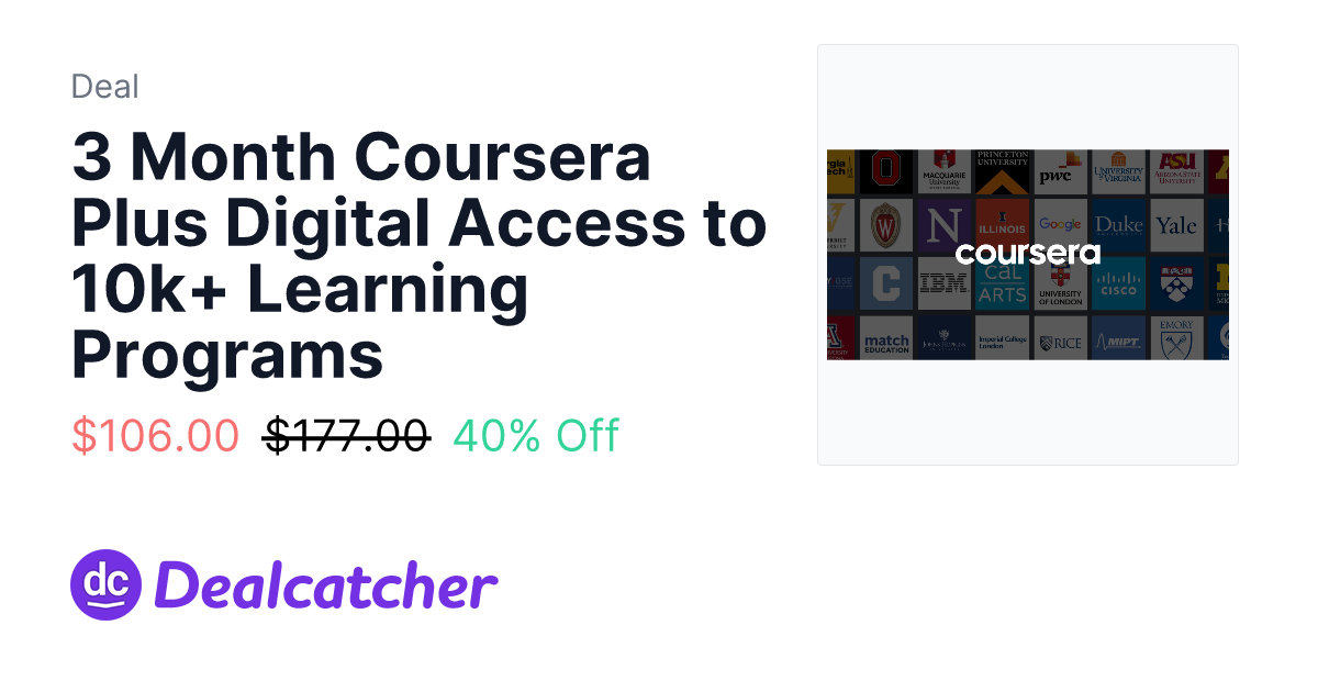 coursera - 3 Month Coursera Plus Digital Access to 10k+ Learning Programs $106.00