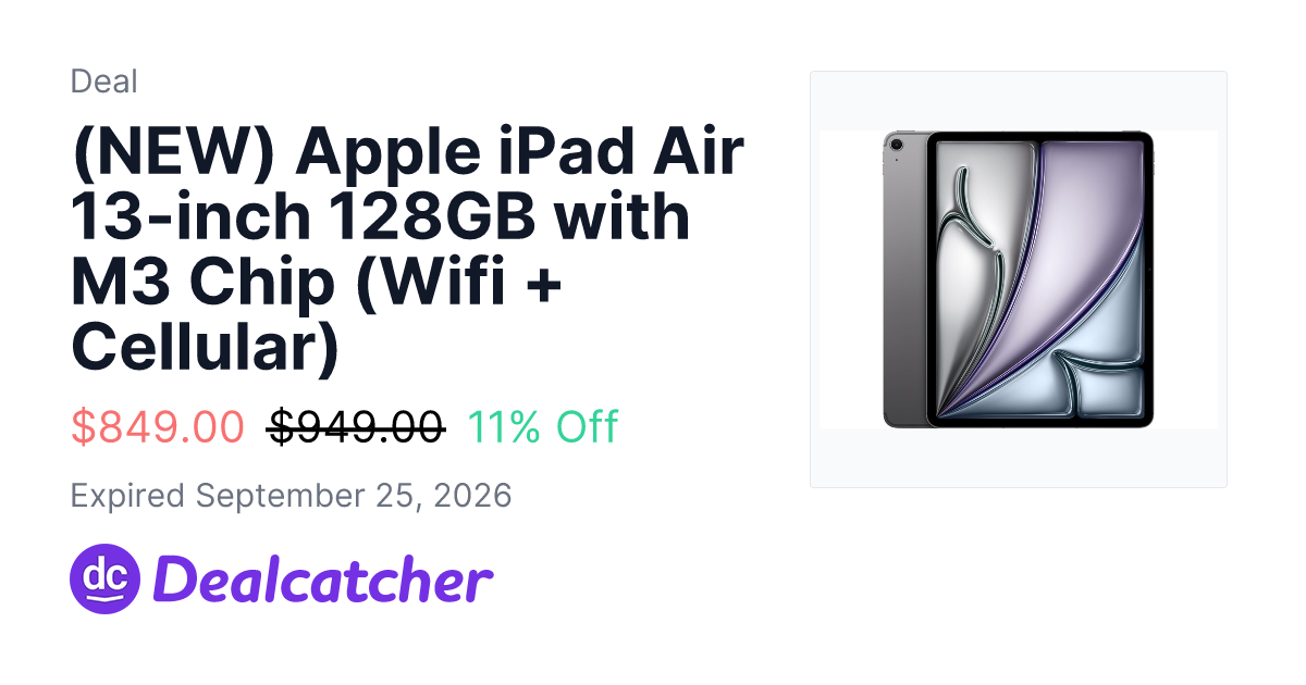 Woot - (NEW) Apple iPad Air 13-inch 128GB with M3 Chip (Wifi + Cellular) $849.00