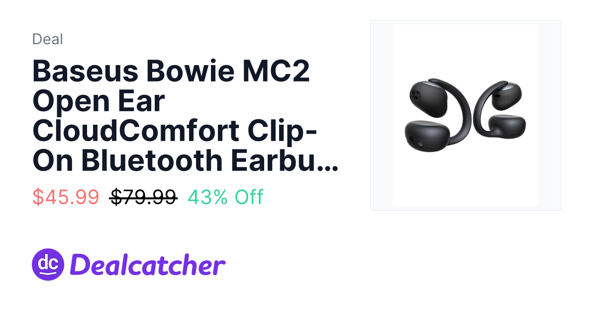 Amazon - Baseus Bowie MC2 Open Ear CloudComfort Clip-On Bluetooth Earbuds $45.99