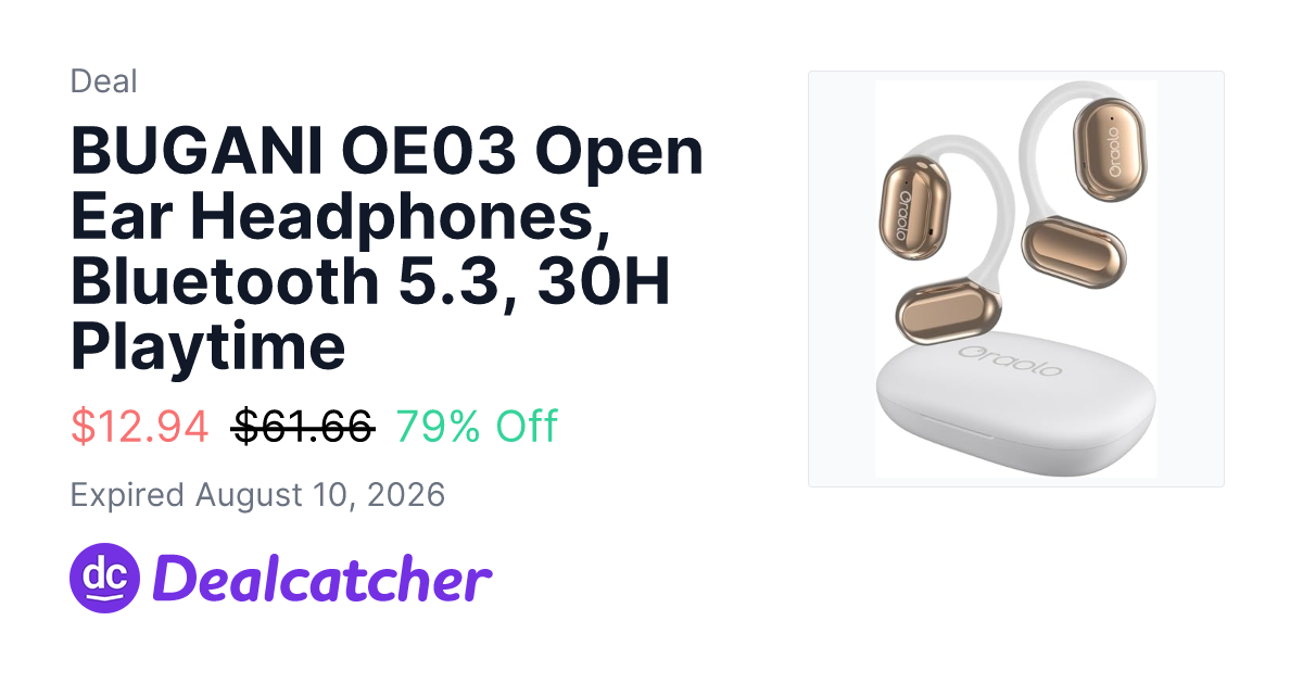 Amazon - BUGANI OE03 Open Ear Headphones, Bluetooth 5.3, 30H Playtime $12.94