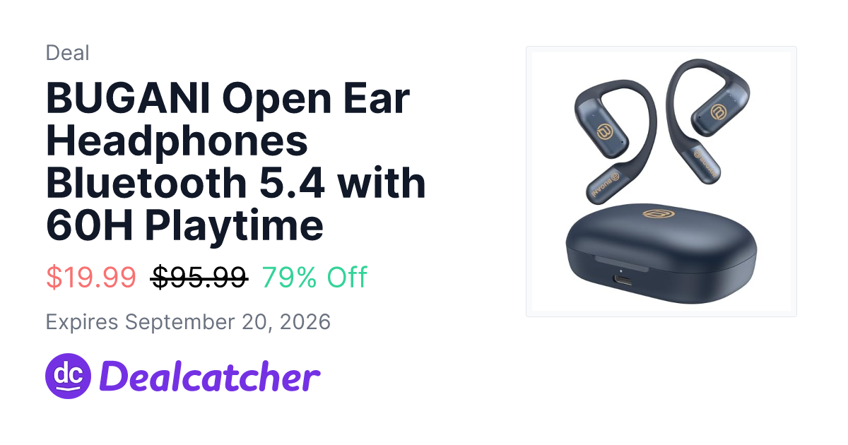 Amazon - BUGANI Open Ear Headphones Bluetooth 5.4 with 60H Playtime $19.99