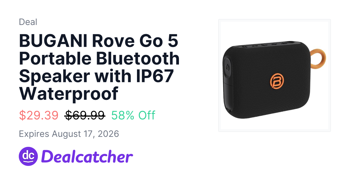 Amazon - BUGANI Rove Go 5 Portable Bluetooth Speaker with IP67 Waterproof $29.39