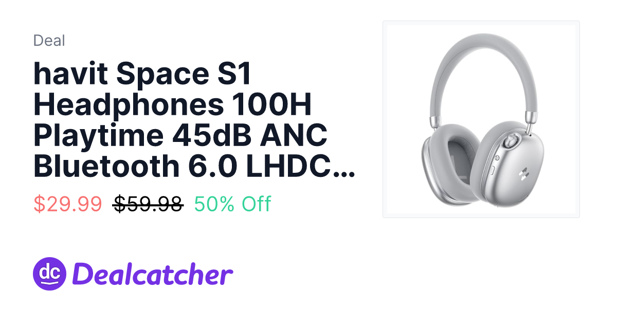 Amazon - havit Space S1 Headphones 100H Playtime 45dB ANC Bluetooth 6.0 LHDC Hi-Res Audio $29.99