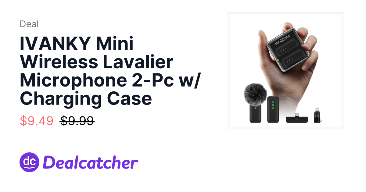 IVANKY Mini Wireless Lavalier Microphone 2-Pc w/ Charging Case - $9.49