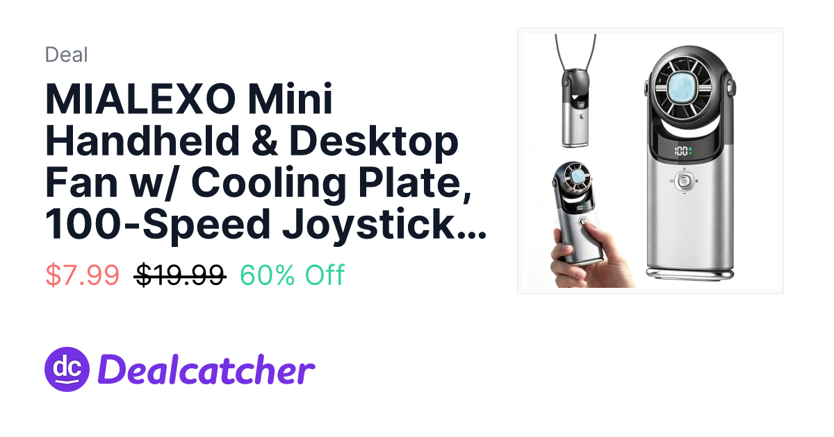Amazon - MIALEXO Mini Handheld & Desktop Fan w/ Cooling Plate, 100-Speed Joystick & LED Display (Silver Grey) $7.99