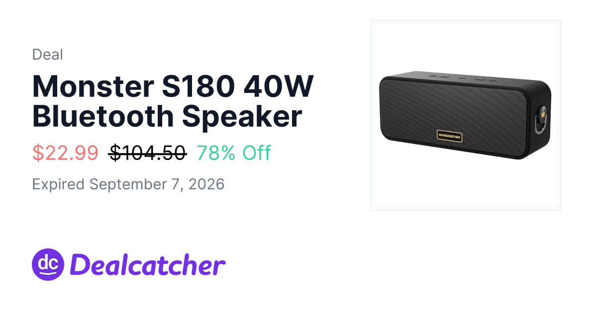 Amazon - Monster S180 40W Bluetooth Speaker $22.99