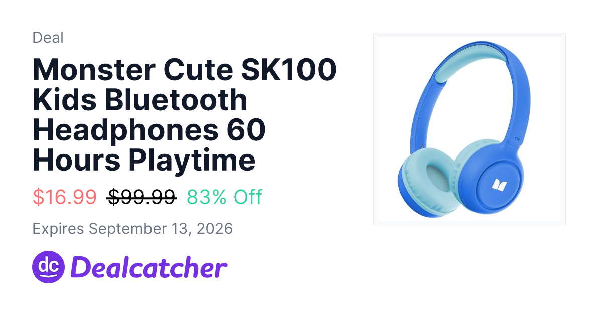 Amazon - Monster Cute SK100 Kids Bluetooth Headphones 60 Hours Playtime $16.99