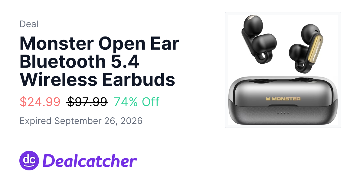 Walmart - Monster Open Ear Bluetooth 5.4 Wireless Earbuds $24.99