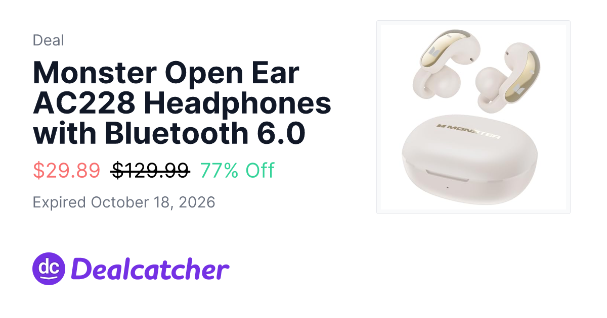 Amazon - Monster Open Ear AC228 Headphones with Bluetooth 6.0 $29.89