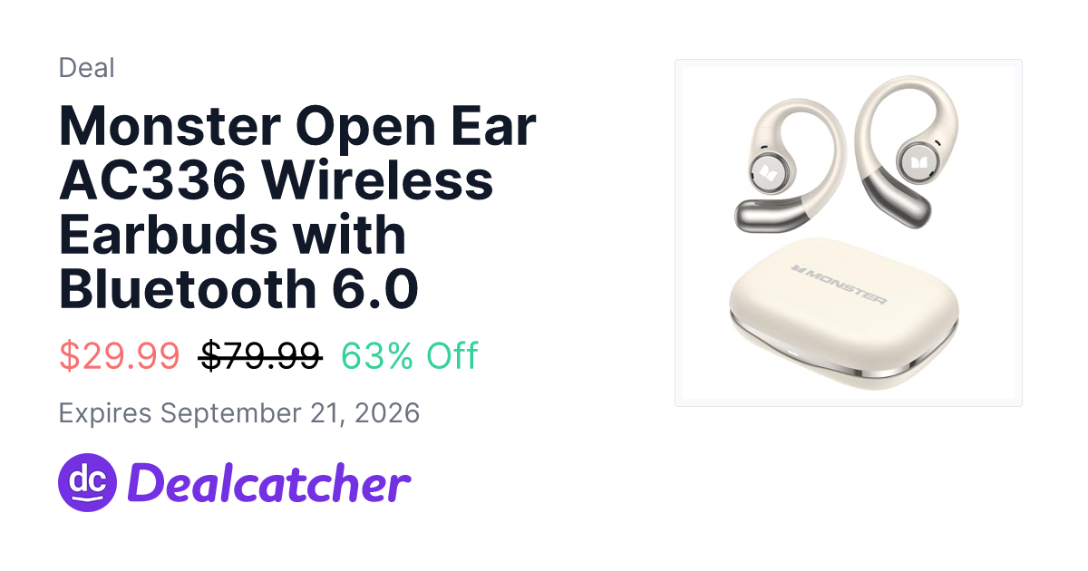 Amazon - Monster Open Ear AC336 Wireless Earbuds with Bluetooth 6.0 $29.99