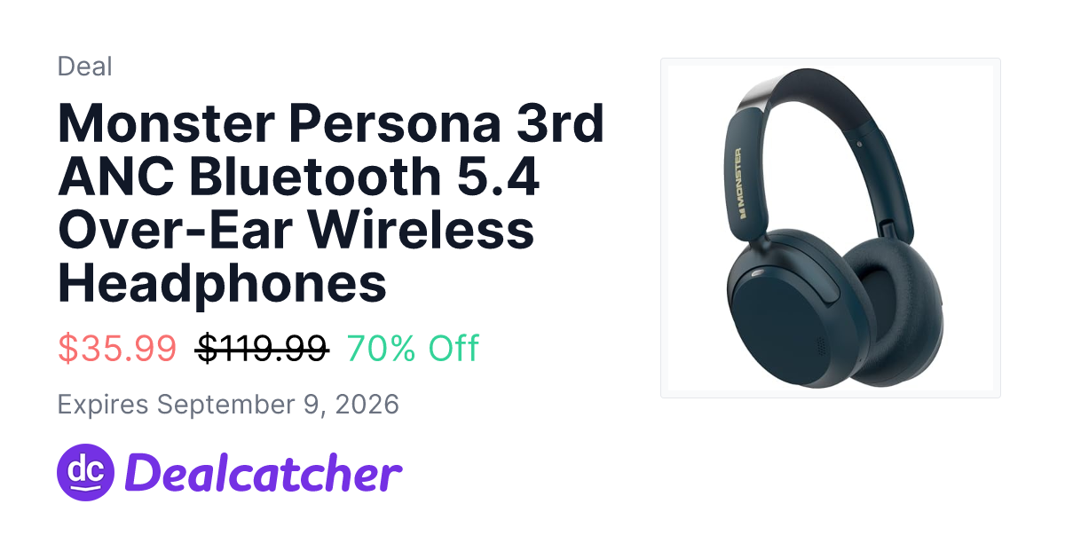 Amazon - Monster Persona 3rd ANC Bluetooth 5.4 Over-Ear Wireless Headphones $35.99