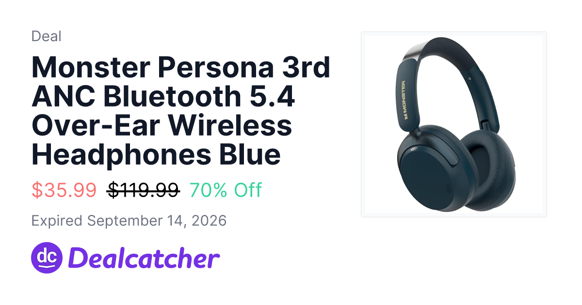 Amazon - Monster Persona 3rd ANC Bluetooth 5.4 Over-Ear Wireless Headphones Blue $35.99