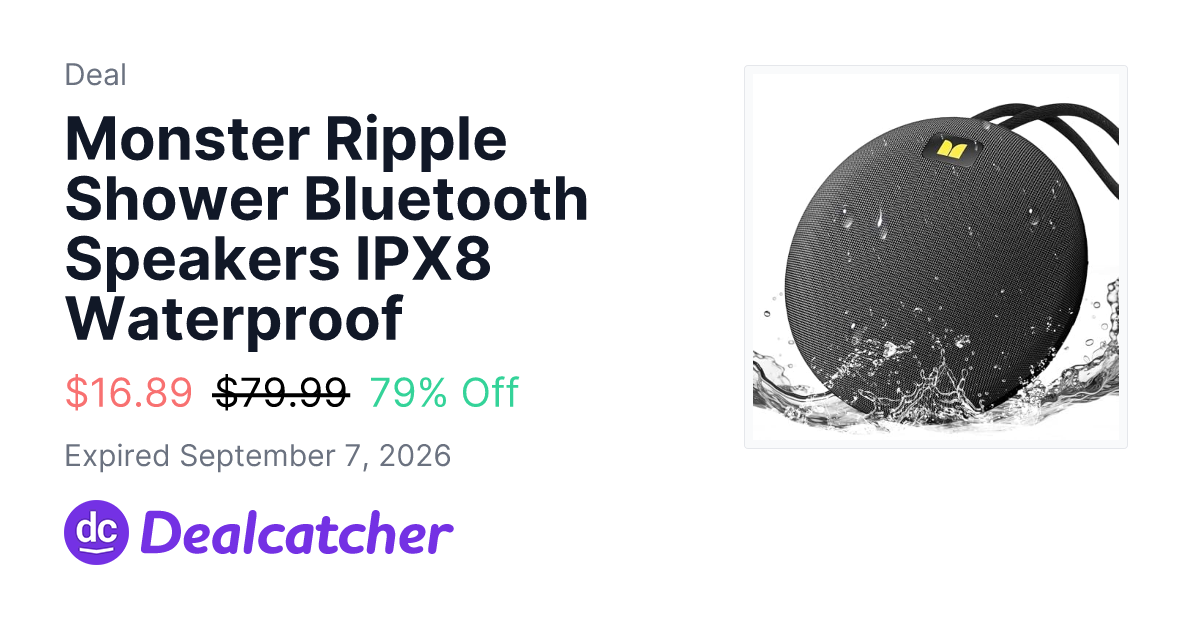 Amazon - Monster Ripple Shower Bluetooth Speakers IPX8 Waterproof $16.89