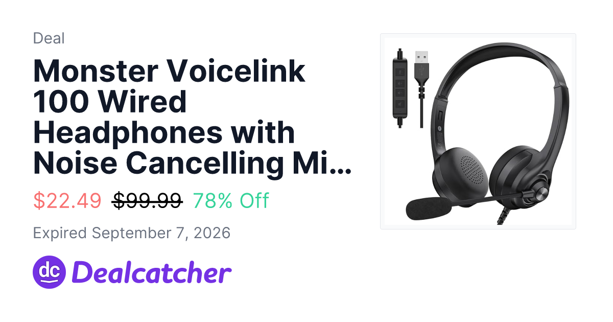 Amazon - Monster Voicelink 100 Wired Headphones with Noise Cancelling Microphone, USB Connection $22.49