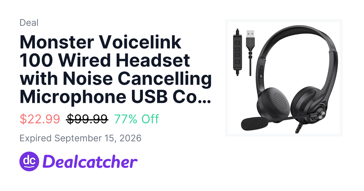 Amazon - Monster Voicelink 100 Wired Headset with Noise Cancelling Microphone USB Connection $22.99
