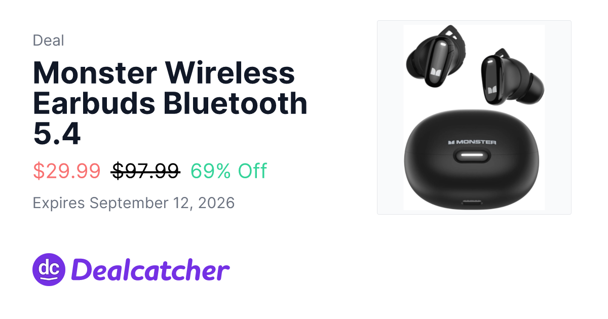 Walmart - Monster Wireless Earbuds Bluetooth 5.4 $29.99