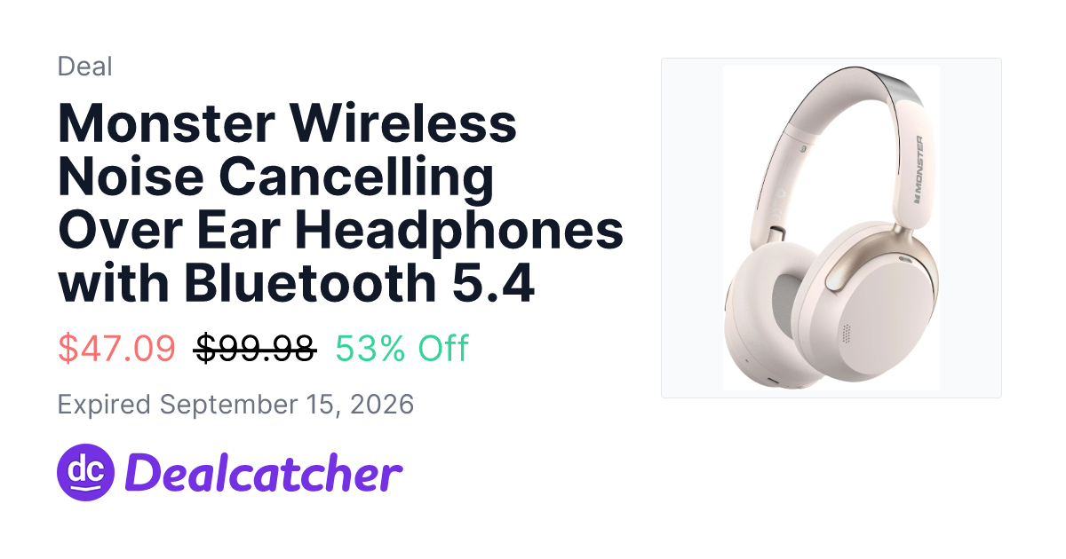 Walmart - Monster Wireless Noise Cancelling Over Ear Headphones with Bluetooth 5.4 $47.09