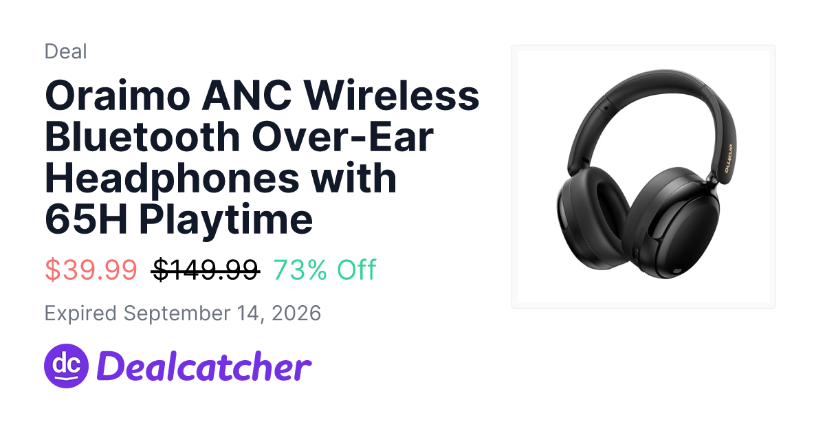Amazon - Oraimo ANC Wireless Bluetooth Over-Ear Headphones with 65H Playtime $39.99