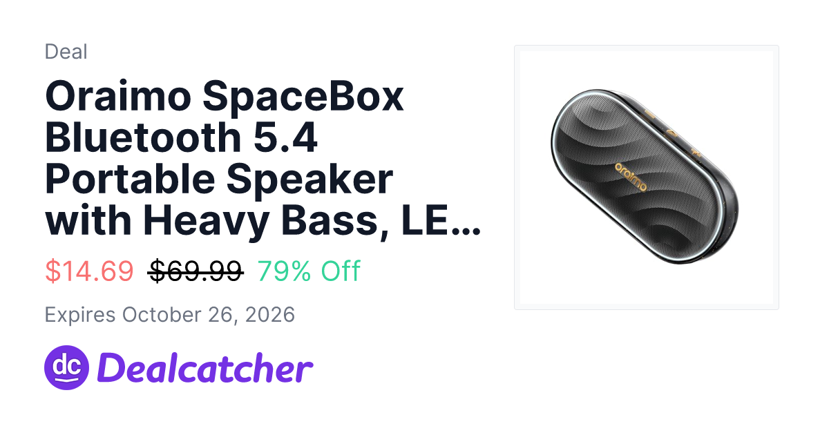 Amazon - Oraimo SpaceBox Bluetooth 5.4 Portable Speaker with Heavy Bass, LED Light, Black $14.69