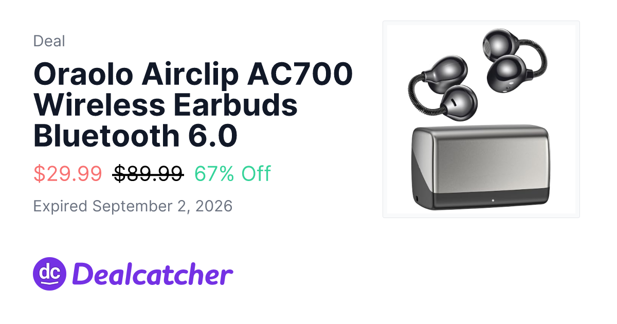 Amazon - Oraolo Airclip AC700 Wireless Earbuds Bluetooth 6.0 $29.99