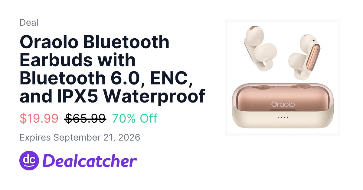 Amazon - Oraolo Bluetooth Earbuds with Bluetooth 6.0, ENC, and IPX5 Waterproof $19.99