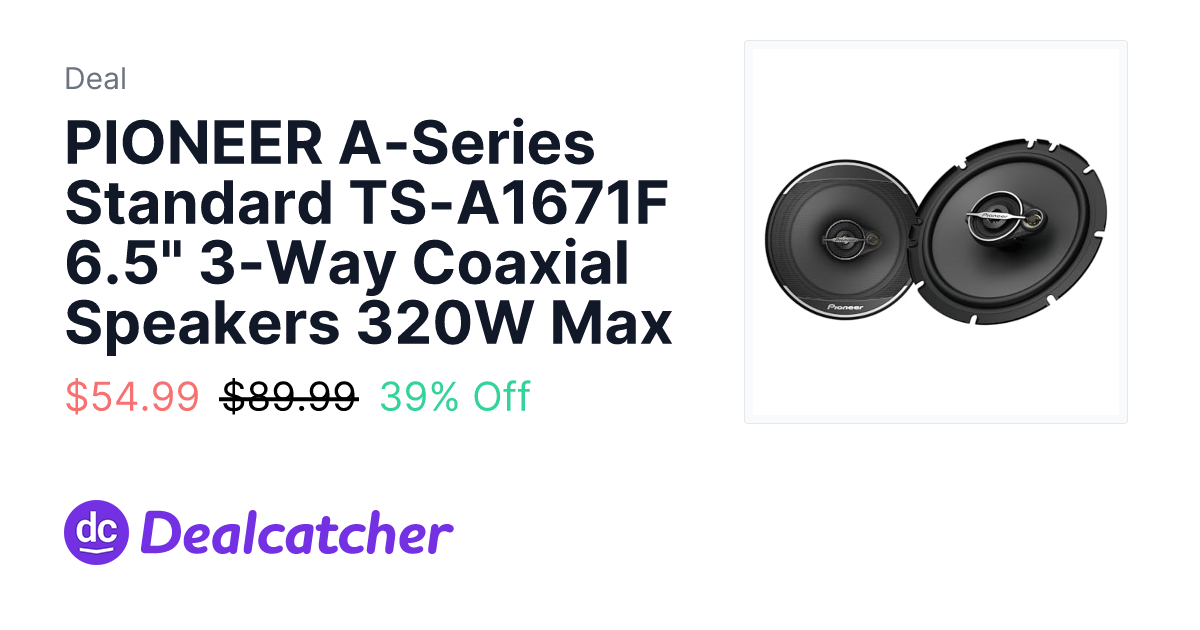 Amazon - PIONEER A-Series Standard TS-A1671F 6.5" 3-Way Coaxial Speakers 320W Max $60.68