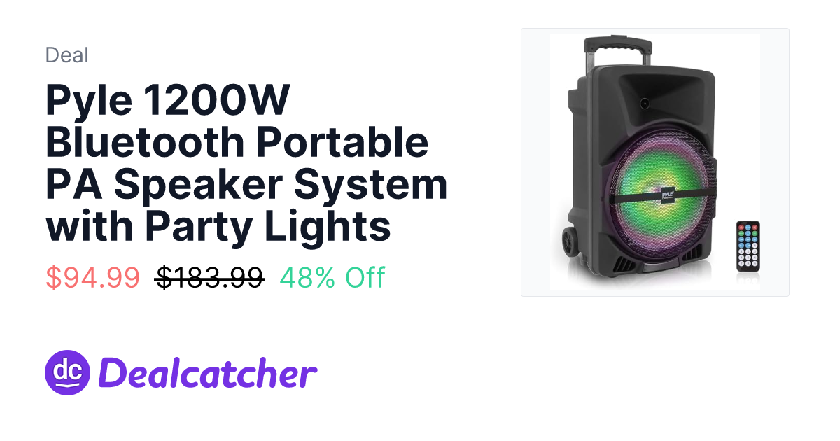 Amazon - Pyle 1200W Bluetooth Portable PA Speaker System with Party Lights $94.99