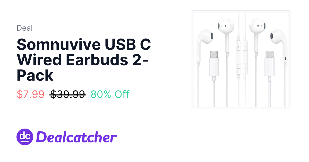 Amazon - Somnuvive USB C Wired Earbuds 2-Pack $7.99