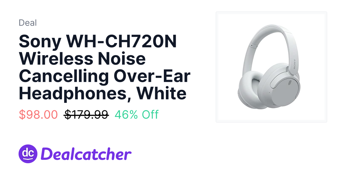 Amazon - Sony WH-CH720N Wireless Noise Cancelling Over-Ear Headphones, White $98.00