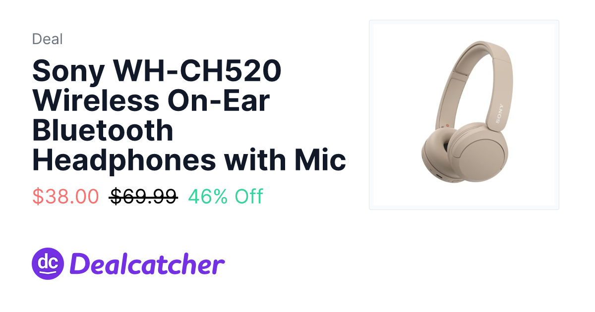 Amazon - Sony WH-CH520 Wireless On-Ear Bluetooth Headphones with Mic $38.00