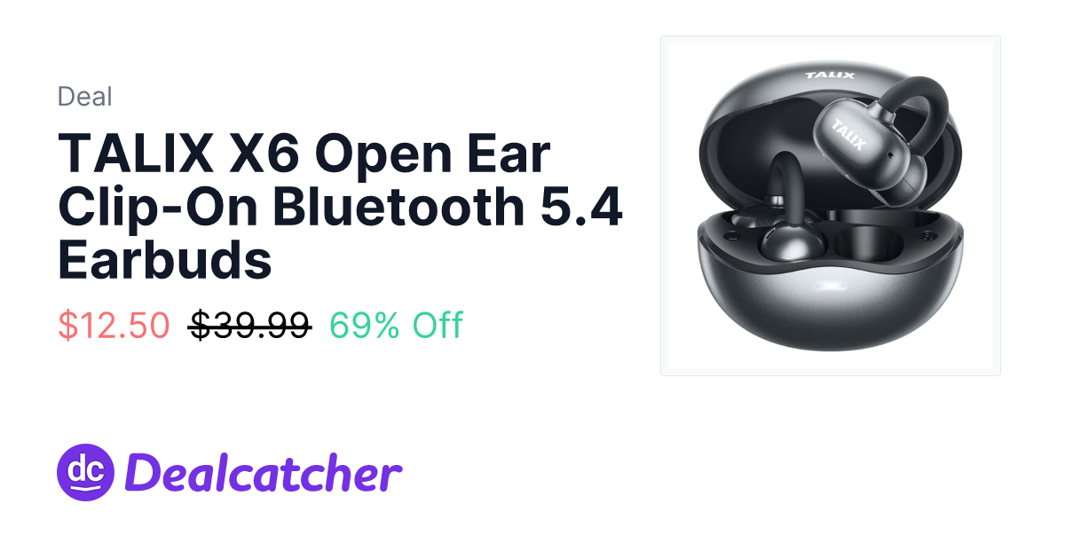 Amazon - TALIX X6 Open Ear Clip-On Bluetooth 5.4 Earbuds $12.50
