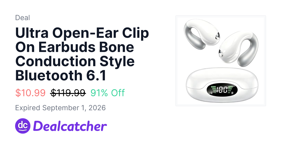 Amazon - Ultra Open-Ear Clip On Earbuds Bone Conduction Style Bluetooth 6.1 $10.99