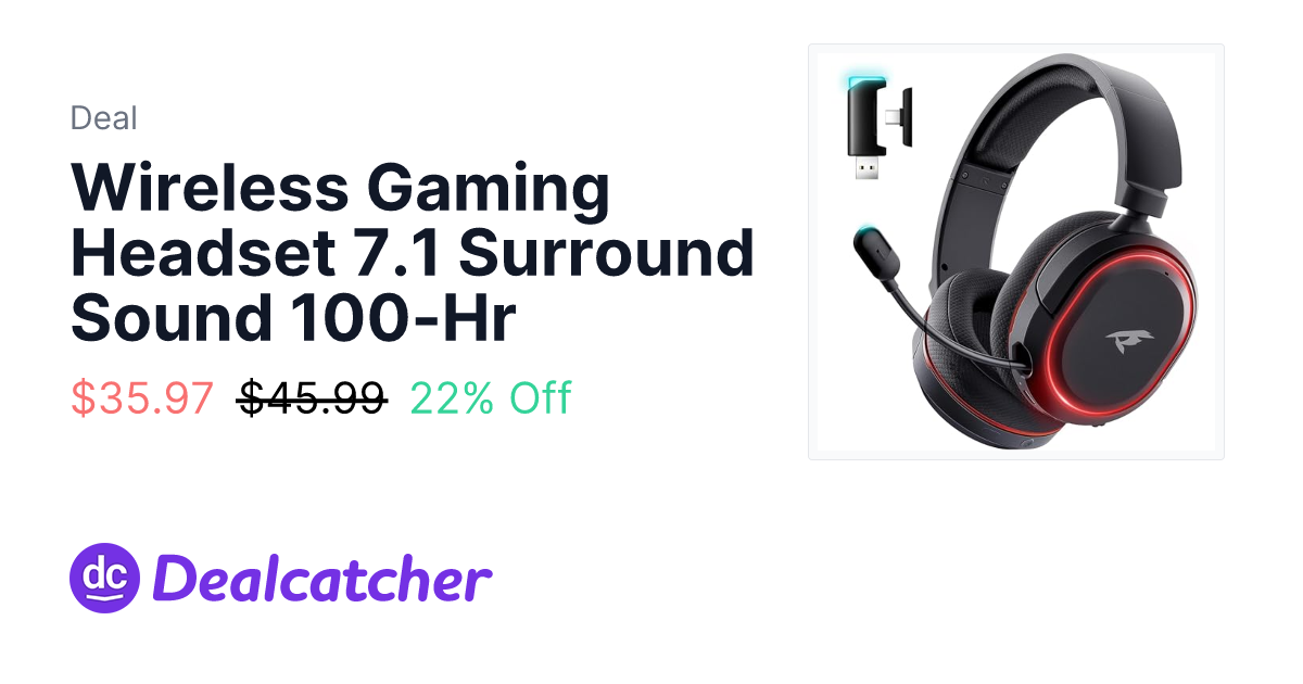 Amazon - Wireless Gaming Headset 7.1 Surround Sound 100-Hr $35.97