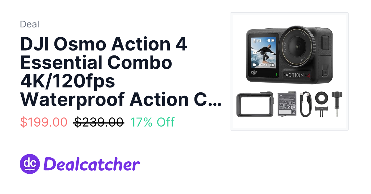 Amazon - DJI Osmo Action 4 Essential Combo 4K/120fps Waterproof Action Camera $199.00