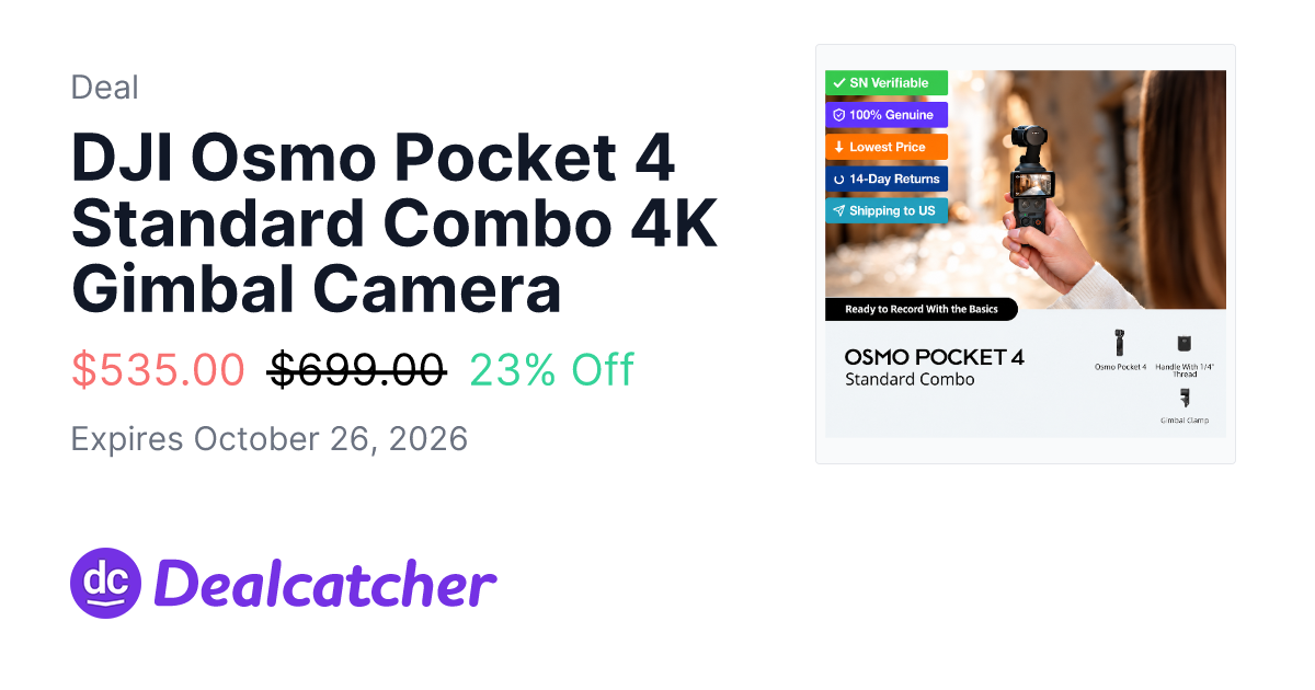 Pocket Hub - DJI Osmo Pocket 4 Standard Combo 4K Gimbal Camera $535.00