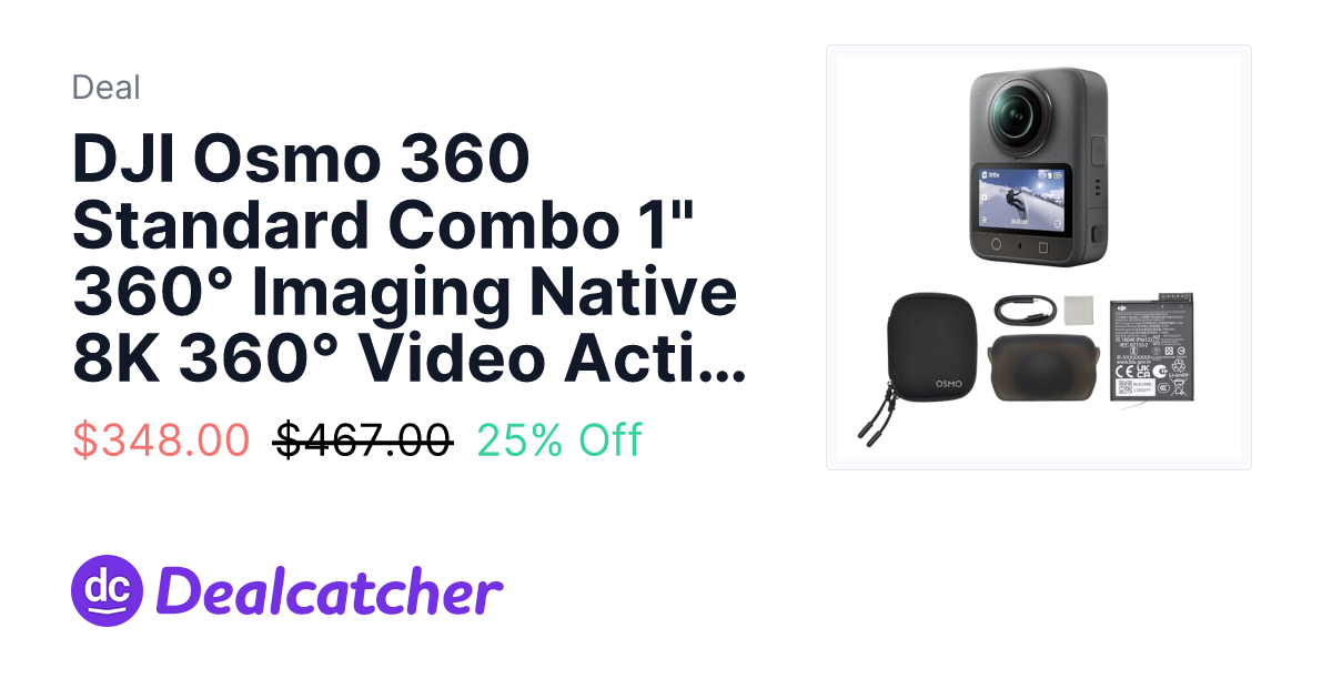 Amazon - DJI Osmo 360 Standard Combo 1" 360° Imaging Native 8K 360° Video Action Camera $348.00