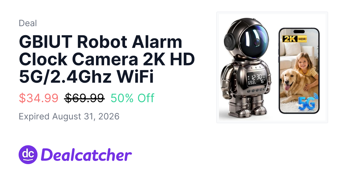 Amazon - GBIUT Robot Alarm Clock Camera 2K HD 5G/2.4Ghz WiFi $34.99