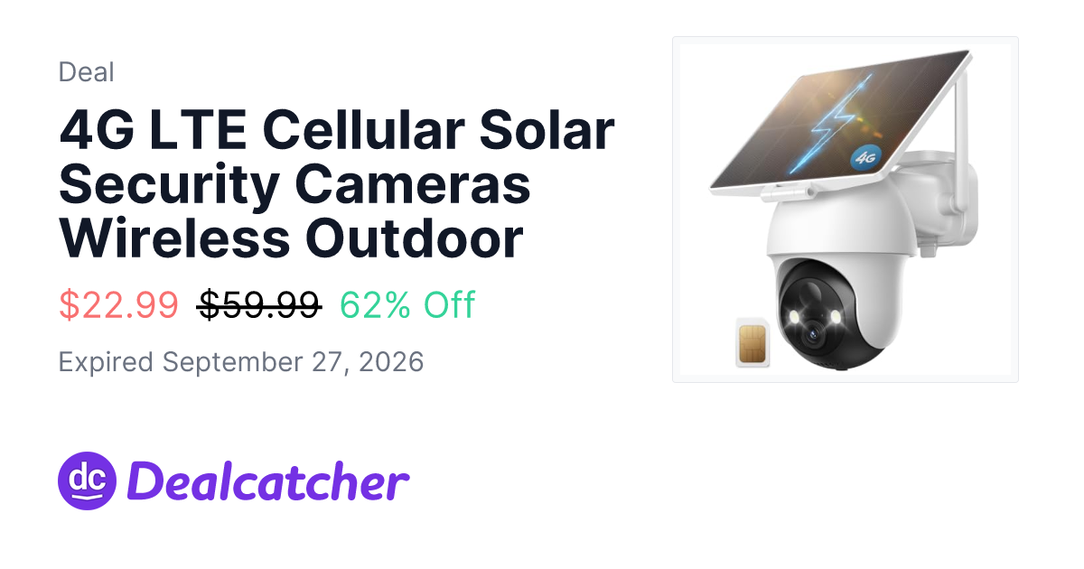 Amazon - 4G LTE Cellular Solar Security Cameras Wireless Outdoor $22.99