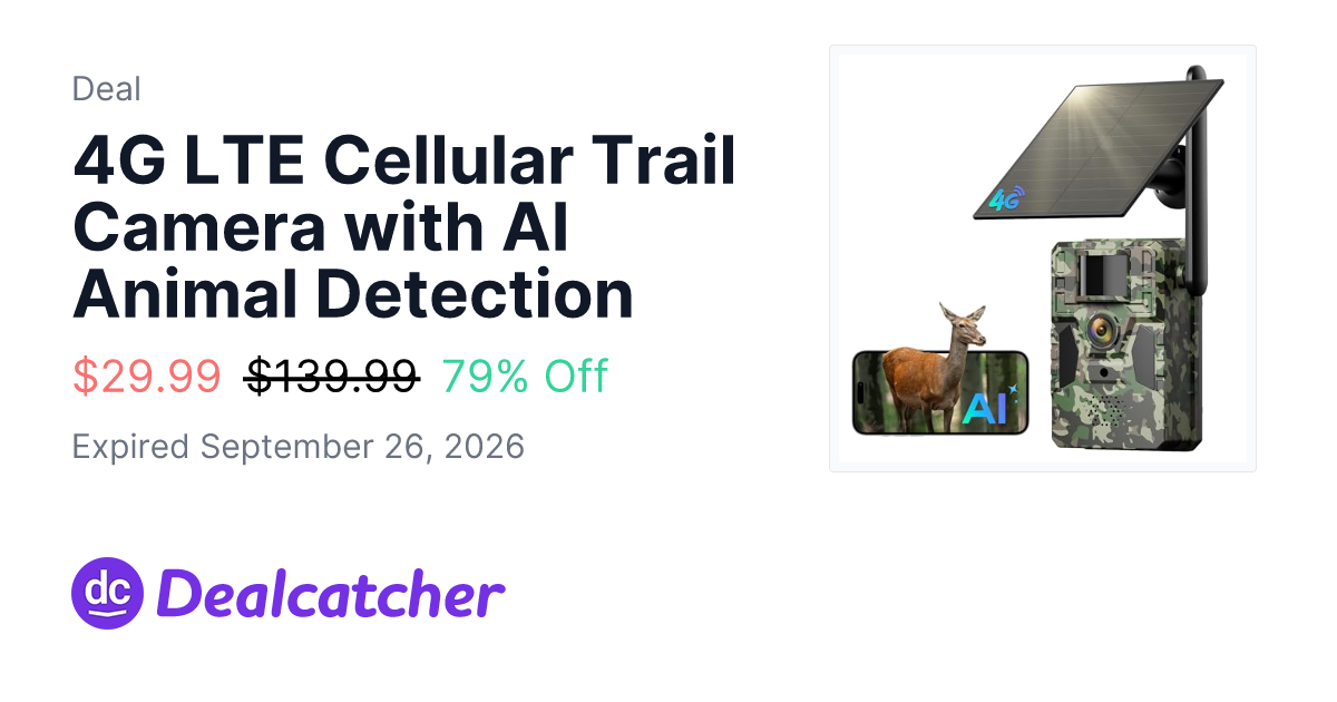 Amazon - 4G LTE Cellular Trail Camera with AI Animal Detection $29.99