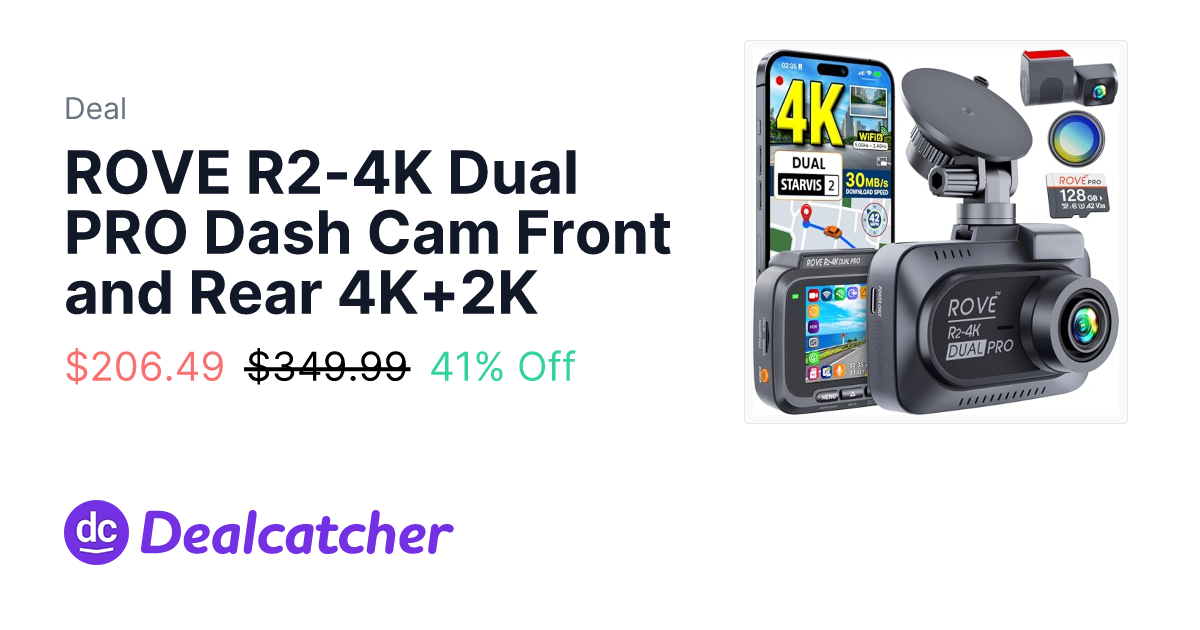 Amazon - ROVE R2-4K Dual PRO Dash Cam Front and Rear 4K+2K $206.49