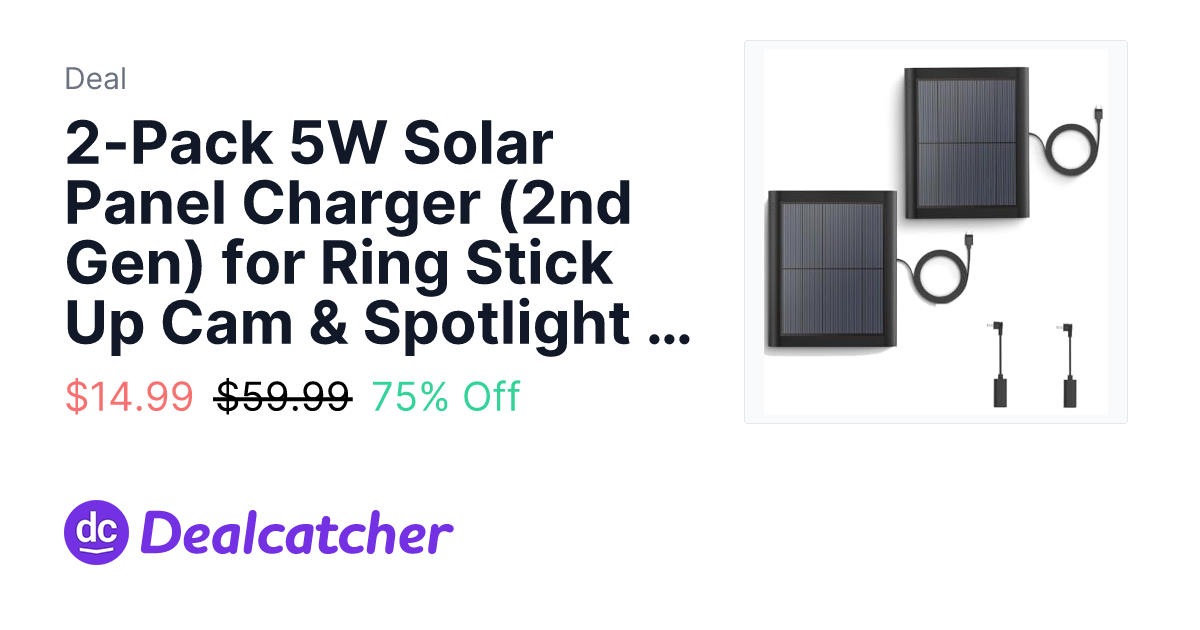 Amazon - 2-Pack 5W Solar Panel Charger (2nd Gen) for Ring Stick Up Cam & Spotlight Cam $14.99