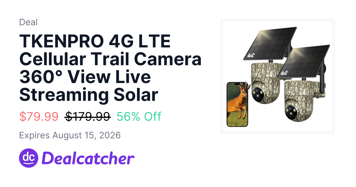 Amazon - TKENPRO 4G LTE Cellular Trail Camera 360° View Live Streaming Solar $79.99