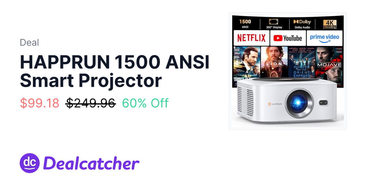 Amazon - HAPPRUN 1500 ANSI Smart Projector $99.18