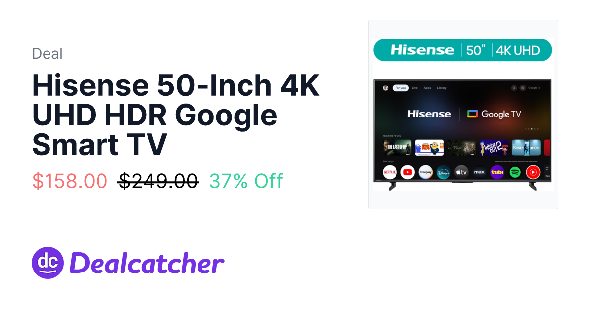 Walmart - Hisense 50-Inch 4K UHD HDR Google Smart TV $158.00