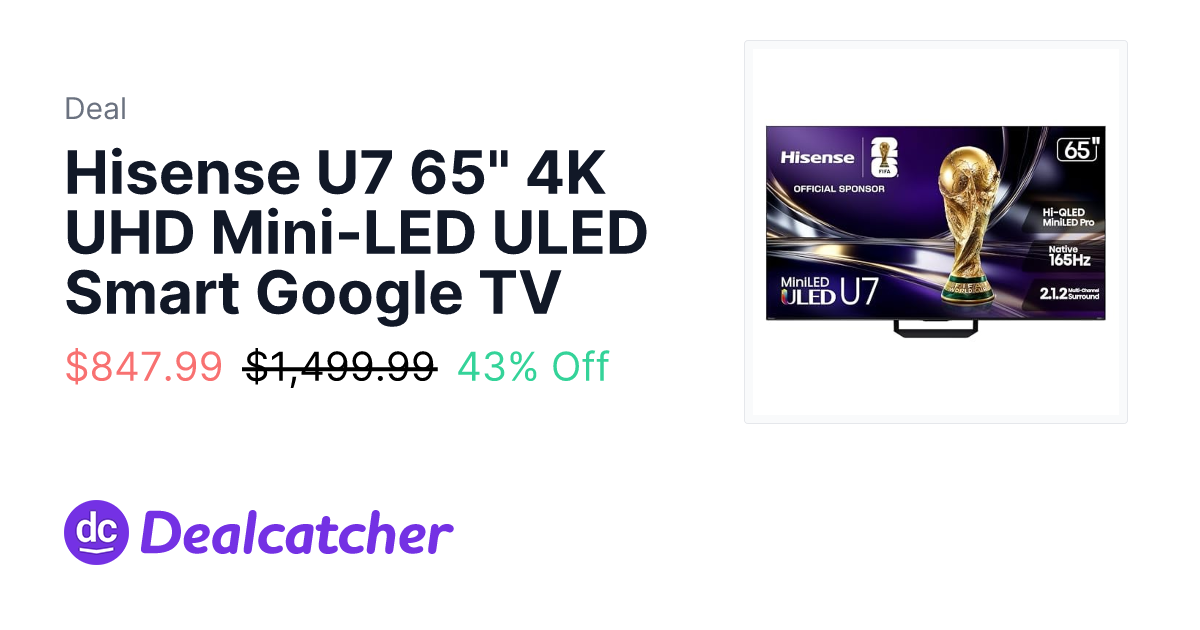 Amazon - Hisense U7 65" 4K UHD Mini-LED ULED Smart Google TV $849.99