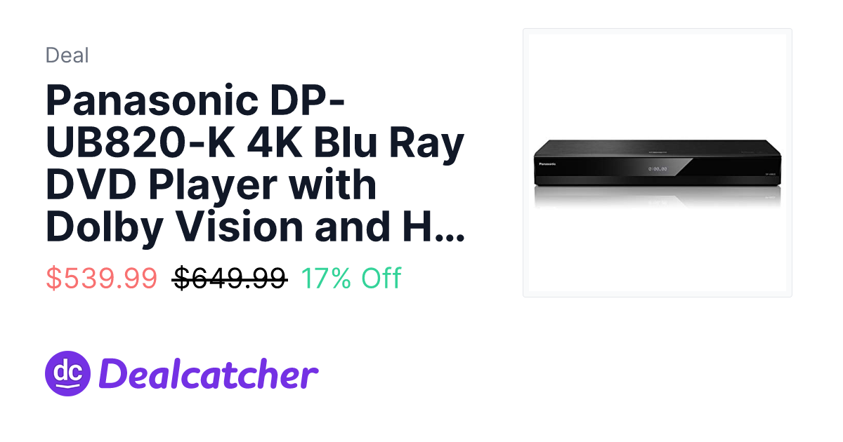 Amazon - Panasonic DP-UB820-K 4K Blu Ray DVD Player with Dolby Vision and HDR10+ $539.99