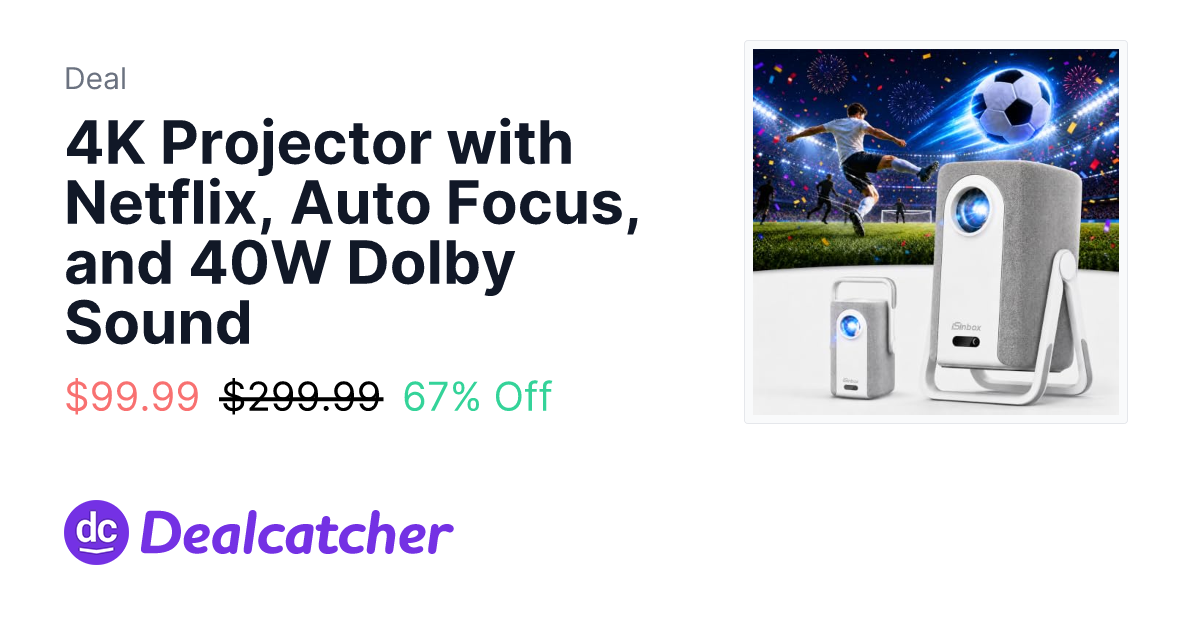Amazon - 4K Projector with Netflix, Auto Focus, and 40W Dolby Sound $99.99