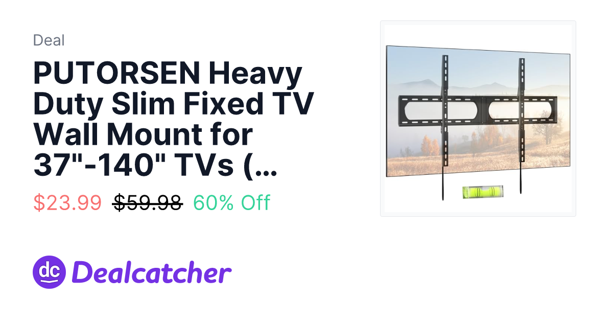 Amazon - PUTORSEN Heavy Duty Slim Fixed TV Wall Mount for 37"-140" TVs (1200x800 VESA) $23.99